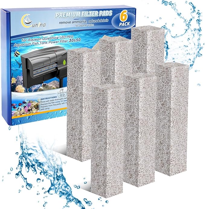 Ammonia Reducer Filter Pads Compatible with Aqueon Quietflow 30 & 50, Sponge Filters for Aqueon Replacement Filter Cartridges Large, LED PRO Aquarium Fish Tank Power Filter 6PCS