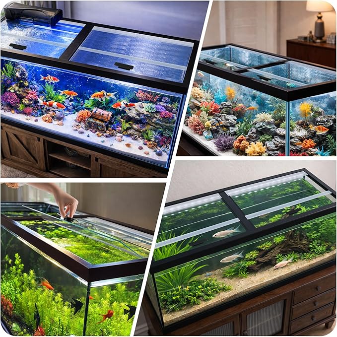 2PCS Set Glass Canopy, 22.08 x 16.57in (Each PCS) Clear Tempered Aquarium Fish Tank Hoods, ONLY FITS Aqueon 75/90/110 Gallon Aquarium Fish Tank