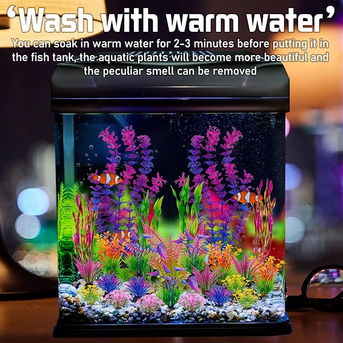 Ameliade 25pcs Fish Tank Artificial Plastic Plants Decorations Large Aquarium Decor Betta Goldfish Tank Accessories Fish Bowl Ornaments (Colorful)