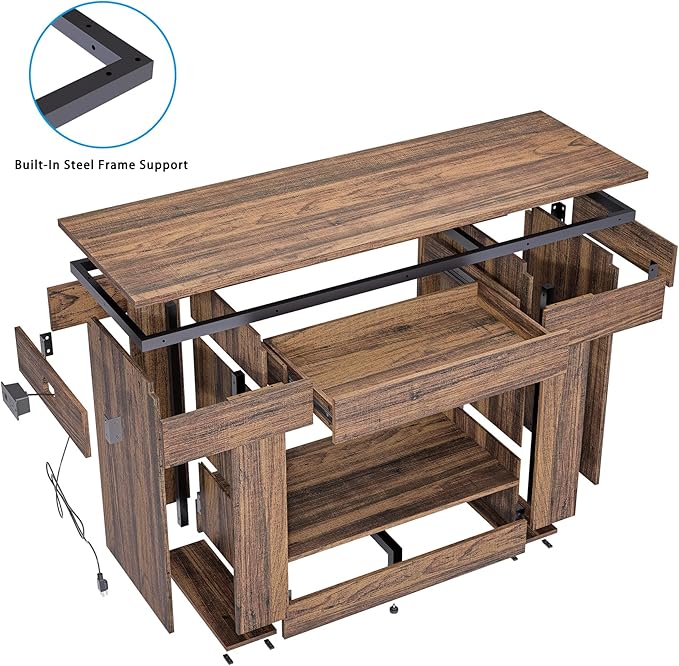55–75/90 Gallon Aquarium Stand, 48 Inch Fish Tank Stand with Power Outlets & USB Ports, Heavy Duty Double Aquarium Stand for Turtle Reptile Terrarium, Farmhouse Tank Stand,Rustic Brown