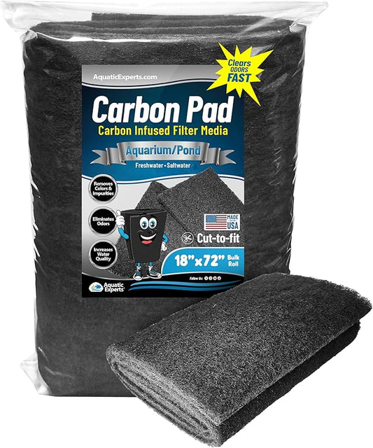 Aquarium Carbon Pad – Cut‑to‑Fit Carbon Infused Filter Pad Media for Crystal Clear Fish Tanks and Ponds, 3/8"–1/2" Thick (18 Inch Width, 72 Inch Long)
