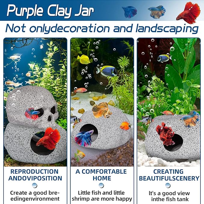 Ameliade Aquarium Decorations Cave Fish Tank Accessories Rock Decor for Shrimp Cichlid Hiding Breeding Small Fish Bowl Hide Decoration Betta Toys Hideout Stones House（Medium）