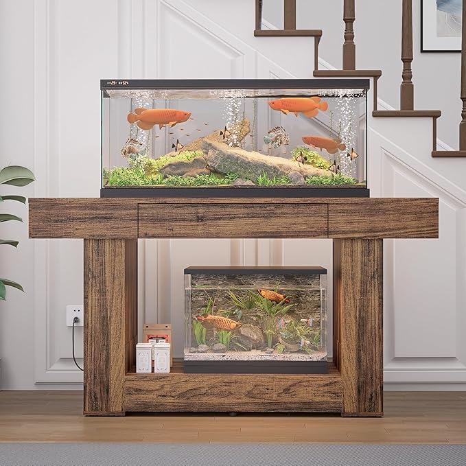 55–75/90 Gallon Aquarium Stand, 48 Inch Fish Tank Stand with Power Outlets & USB Ports, Heavy Duty Double Aquarium Stand for Turtle Reptile Terrarium, Farmhouse Tank Stand,Rustic Brown