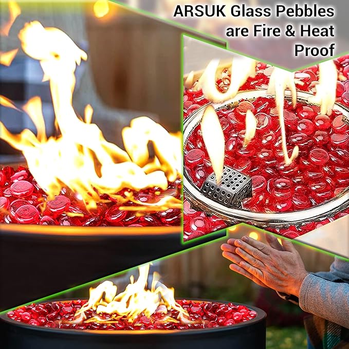 ARSUK 1LB Red Glass Pebbles for Vase Fillers, Aquarium Gravel, Decorative Stones for Crafts, Fish Tanks, Plant Pots, Wedding, Garden, Home Decor – Flat Glass Marbles (Red, 1LB)