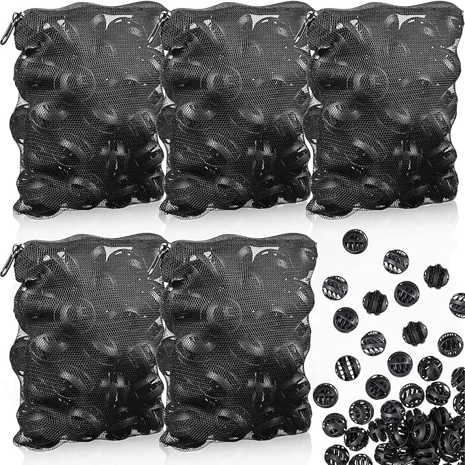 Hortsun 300 Pieces Bio Balls Pond Filter Aquarium Filter Media 1.26 Inch Saltwater Aquarium Filter Biochemical Cotton Pond Filter Accessories and 5 Pieces Black Mesh Bags for Fountain Fish Tank