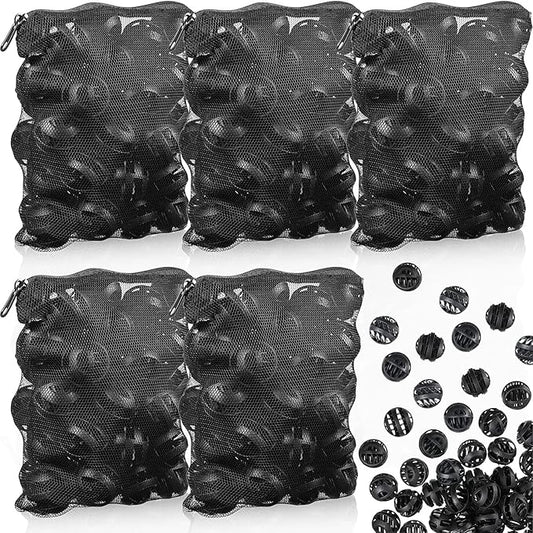 Hortsun 300 Pieces Bio Balls Pond Filter Aquarium Filter Media 1.26 Inch Saltwater Aquarium Filter Biochemical Cotton Pond Filter Accessories and 5 Pieces Black Mesh Bags for Fountain Fish Tank