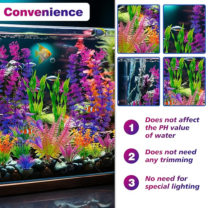 Ameliade 25pcs Fish Tank Artificial Plastic Plants Decorations Large Aquarium Decor Betta Goldfish Tank Accessories Fish Bowl Ornaments (Colorful)