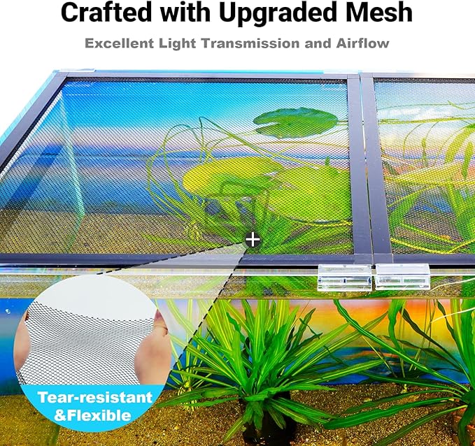 Easy Install DIY Fish Tank Lid, Adjustable Mesh Aquarium Lid, Anti-Jump Hood Cover for 2/5/10/20 Gallon Tanks, Washable & Custom Fit Top Up to 36"x18"