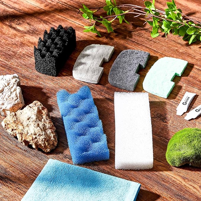 Threlaco 32 Pcs Aquarium Replacement Maintenance Kit Compatible with Fluval 206/207 Filter Media Including Biological Sponge, Ammonia/Phosphate/Nitrite Remover Pad, Aquarium Towel, Grease