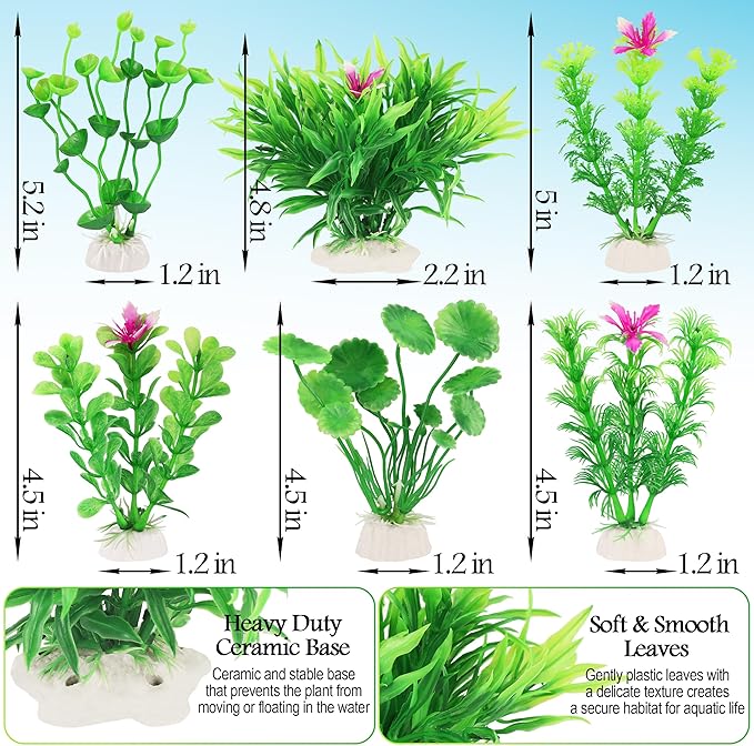 MyLifeUNIT Fish Tank Decorations, 7 Pieces Aquarium Plants Set with Coral Reef Decoration Mountain Cave Ornament for Betta, Goldfish, Shrimp to Breed, Play and Rest (Green)