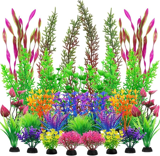 QUOZUO 25pcs Colorful Aquarium Artificial Plastic Plants Decoration, Grass Aquarium Decor Set, Fish Tank Decorations Hides Accessories