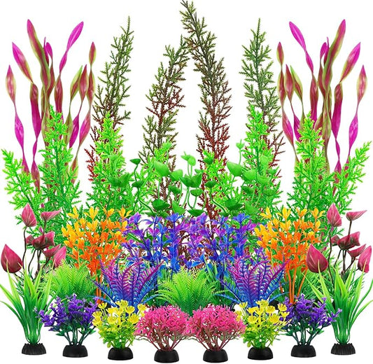 QUOZUO 25pcs Colorful Aquarium Artificial Plastic Plants Decoration, Grass Aquarium Decor Set, Fish Tank Decorations Hides Accessories