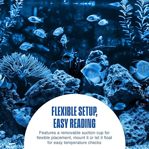 Penn-Plax Therma-Temp Floating Aquarium Thermometer - Easy to Read - Temperature Gauge with Optional Suction Cup & Removable Mount - Safe for Freshwater & Saltwater Tanks - Multicolor, 4.25 Inches