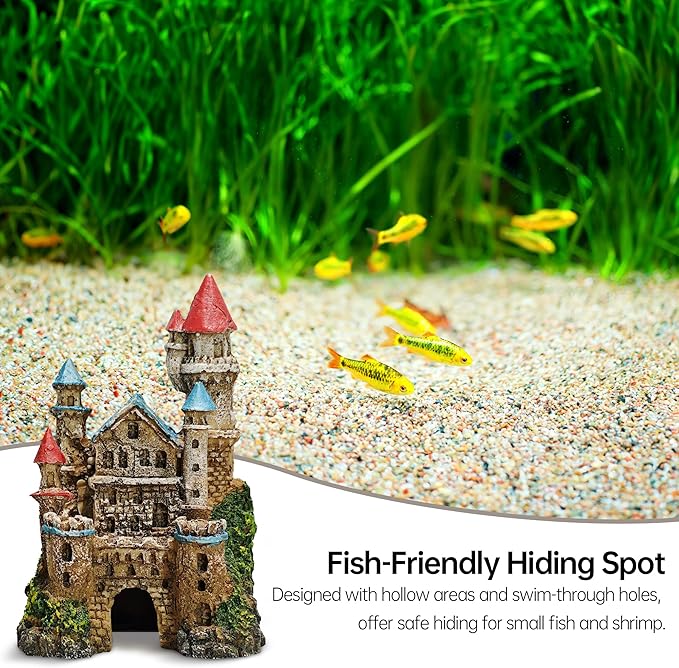 Aquarium Castle Decor – Resin Medieval Fish Tank Decorations with Hiding Holes, Betta Fish Tank Accessories Ornaments, Large Aquarium Decor, Gift for Kids & Fish Lovers