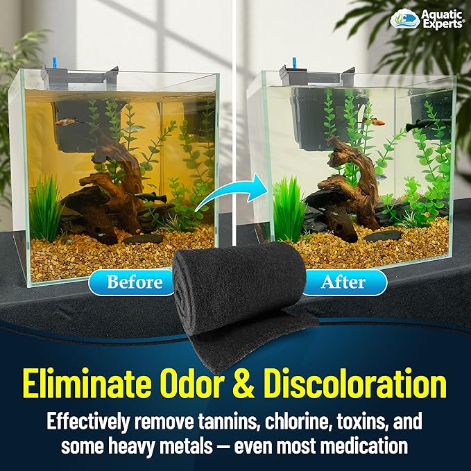 Aquarium Carbon Pad – Cut‑to‑Fit Carbon Infused Filter Pad Media for Crystal Clear Fish Tanks and Ponds, 3/8"–1/2" Thick (10.5 Inch Width, 36 Inch Long)