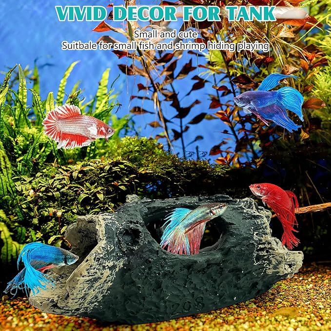 Tfwadmx Decaying Trunk Aquarium Ornament, Betta Fish Hideout Caves - Small Resin Aquarium Decoration Log with Holes for 20 Gallon Fish Tank