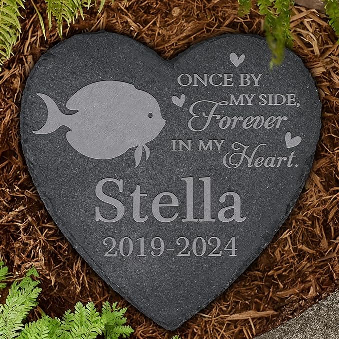 Personalized Pet Memorial, Fish Memorial Stone, Fish Tombstone, Fish Grave Marker, Fish Memorial Gifts, Fish Loss - Heart-Shaped