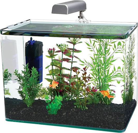 Penn-Plax Radius Curved Corner Glass Aquarium Kit - Includes 10 White Bulb Led Light and Cascade CIF1 Internal Filter - Compact Tank for Fish, Shrimp & Small Aquatic Setups - 7.5 Gal Tank
