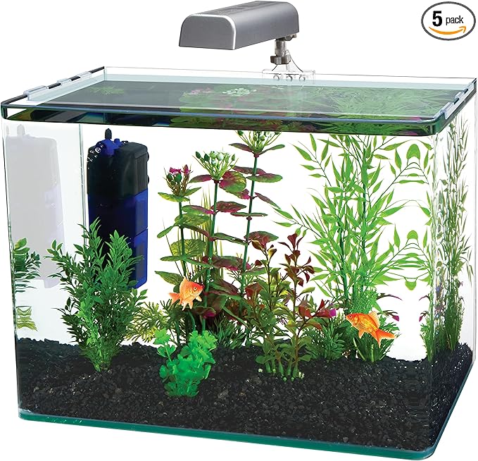 PENN-PLAX Water-World Radius Desktop Nano Aquarium Kit – Come with LED Light, Internal Filter, and Mat – Perfect for Shrimp and Small Fish – 5 Gallon Tank