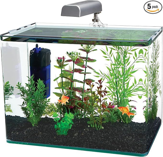 PENN-PLAX Water-World Radius Desktop Nano Aquarium Kit – Come with LED Light, Internal Filter, and Mat – Perfect for Shrimp and Small Fish – 5 Gallon Tank