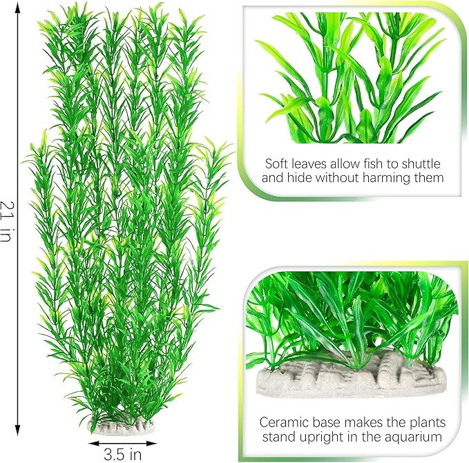 MyLifeUNIT Artificial Aquarium Plants, Tall Plastic Fish Tank Plants for Aquarium Decor (Green), 2-Pack 15.75-Inch & 21-Inch