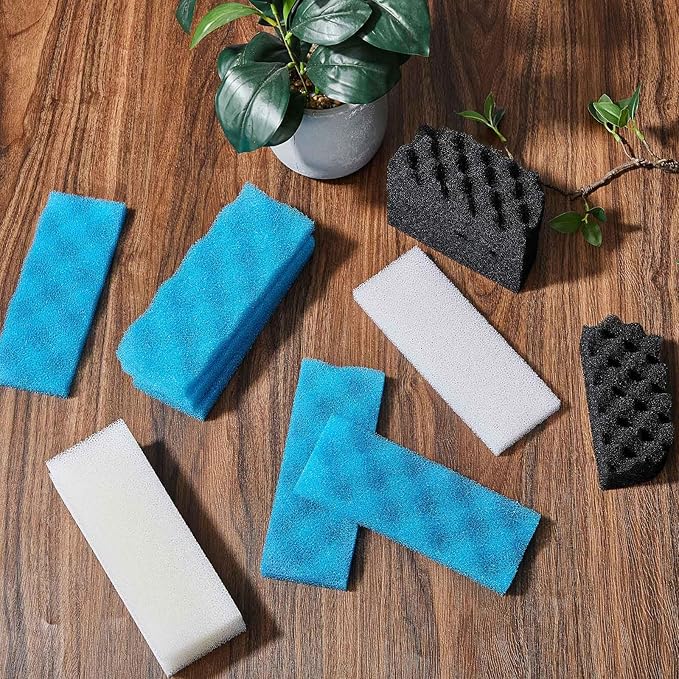 Threlaco 18 Pcs Aquarium Filters Bio Sponge Sets Compatible with Fluval 206/207 Aquarium Filters Including Blue White Black Biological Sponge for Replacement Filter Media Kit