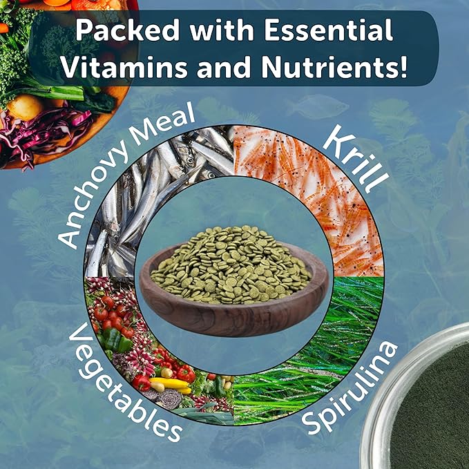 3.5mm - 1/8" Micro Sinking Wafers of Spirulina, Algae & Veggies for Bottom Fish, Plecos, Shrimp, Snails, All Tropical Fish, 4-Type Wafer & 12-Type Pellet Mix Included 10oz
