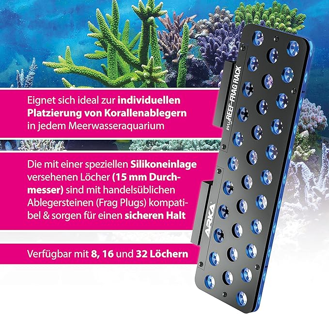 myREEF®-FRAG Rack | 16 Trous | Porte-Corail pour Chaque Aquarium Marin | pour épaisseur de Verre jusqu'à 12 mm | Diamètre du Trou env. 15 mm | Fusibles en Silicone
