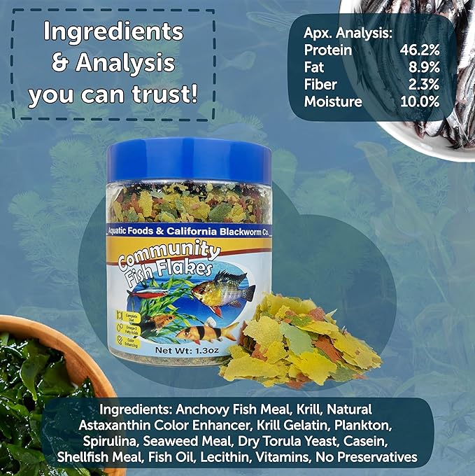 Community & Tropical Fish Flakes, for Angel Fish, Guppies, Live Bearers, Loaches, Gouramis, Catfish, Cichlids, 12-Type Pellet Mix & 4-Type Wafer Mix Included...7.0oz Canister