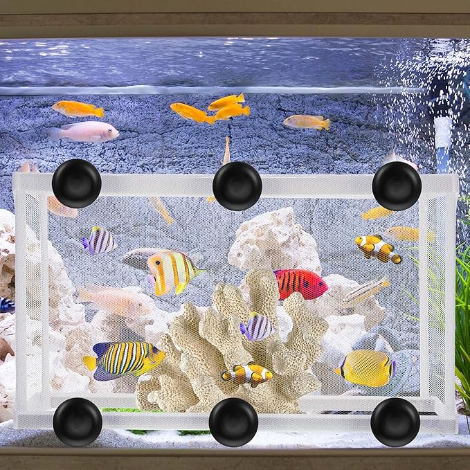 2 Pieces Fish Tank Breeder Net Mesh Breeder Box Fish Hatchery Isolation Separation Net Plastic Frame Fry Hatchery Incubator Mesh Breeding Box with Suction Cup for Aquarium
