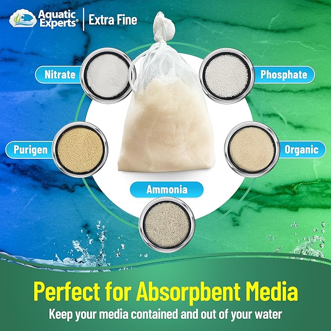 Aquatic Experts Extra Fine Aquarium Media Bag, Durable Drawstring Bags for Fish Tank Filters,150 Micron Mesh, (Extra Fine, 8" x 12" - 3 Pack)