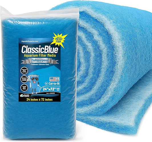 Aquatic Experts Classic Bonded Aquarium Filter Pad -24 Inches by 72 Inches by .75 Inch - Blue and White Aquarium Filter Media Roll Bulk Can Be Cut to Fit Most Filters, Made in USA (24" x 72")