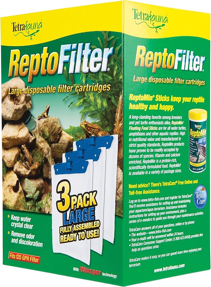 Tetra ReptoFilter Large Filter Cartridges for Terrariums, 3 Count, Fits TetraFauna ReptoFilter 50 gal