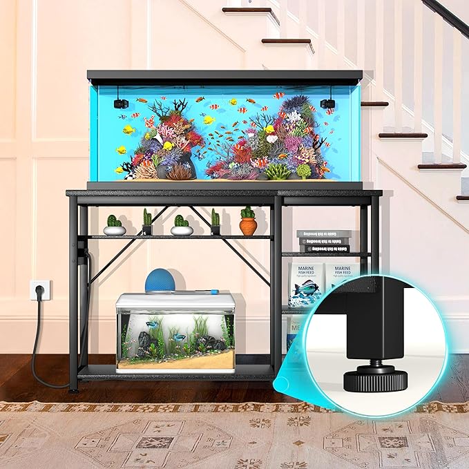 GRLEAF 20-40 Gallon Aquarium Stand: 800LB Capacity, Built-In Power Outlets, 3-Tier Shelves for Fish Tank Accessories Storage, Heavy-Duty Steel/Wood Hybrid for Fish & Reptile Tanks | Excludes Tank