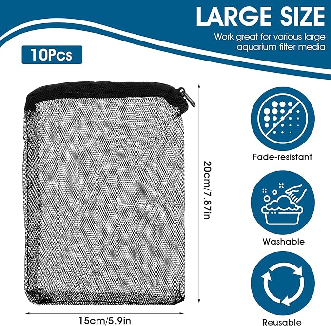 Tucnoeu 10Pcs Media Bags for Aquarium Fine Mesh Bag Aquarium Filter Media Bags with Plastic Zipper Suitable for Activated Carbon, Filter Stones, Ceramic Rings（Black）