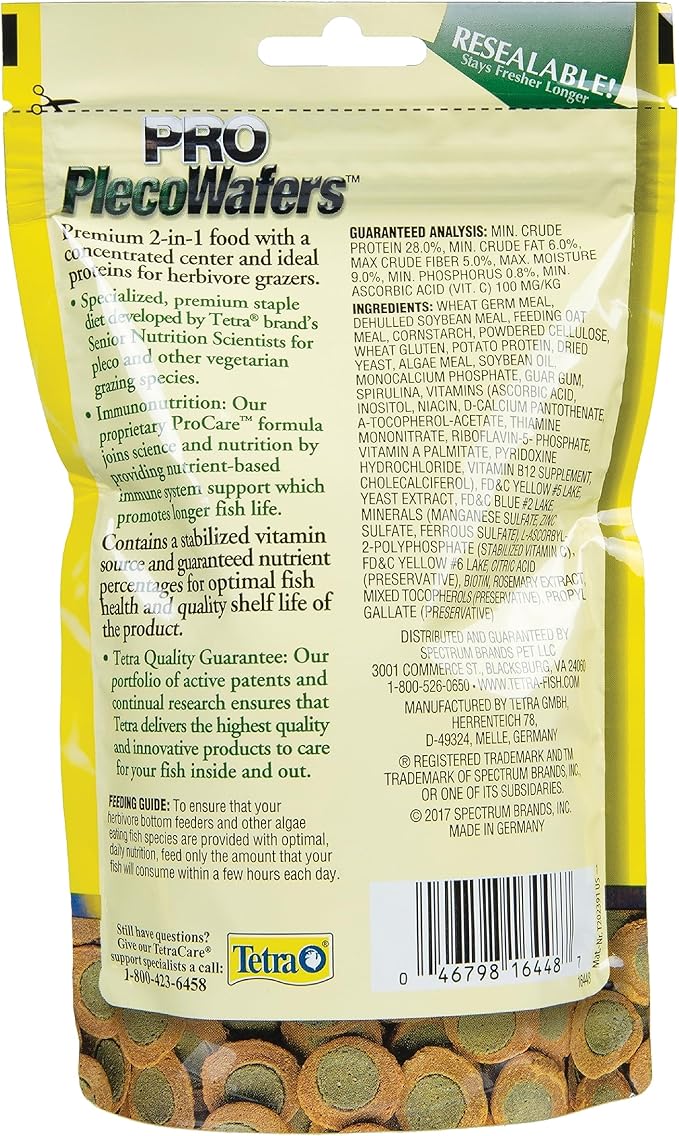 Tetra PRO PlecoWafers, Nutritionally Balanced Vegetarian Fish Food for Bottom Feeders, Concentrated Algae Center5.29 Ounces (Pack of 2)