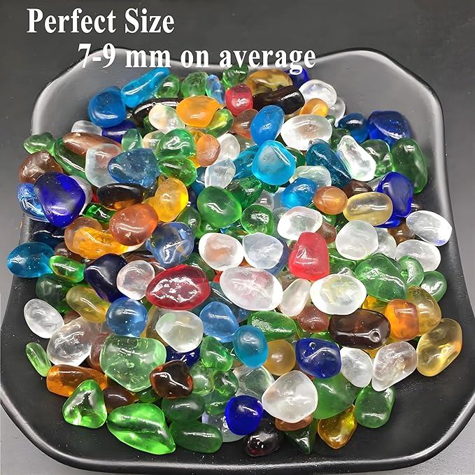 2 Lb Sea Glass for Crafts, 0.2-0.35" Gravel for Aquarium, Fish Tank, Freshwater Tank, Turtle Tank, Colorful Small Rocks for Pots Indoor, Decorative Pebbles for Indoor Plants