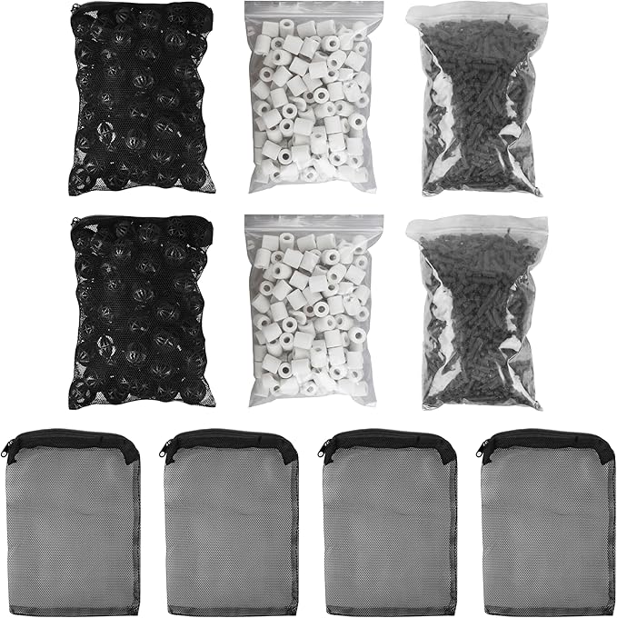 Aquarium Filter Media Double Pack - Activated Carbon, Bio Balls & Ceramic Rings Fit Most Filter Systems for Freshwater & Saltwater Fish Tanks