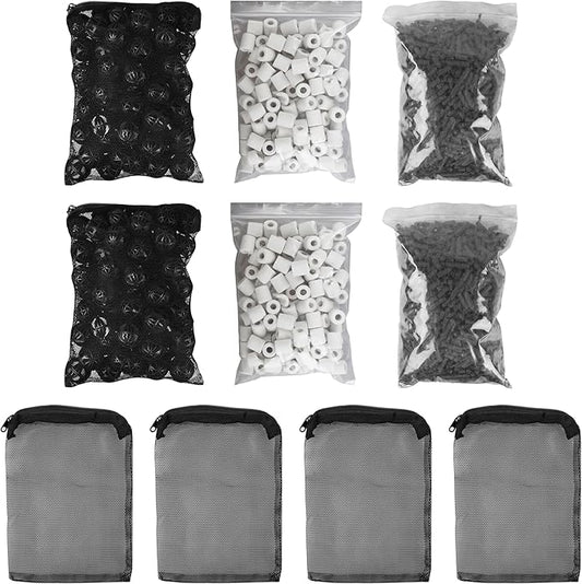 Aquarium Filter Media Double Pack - Activated Carbon, Bio Balls & Ceramic Rings Fit Most Filter Systems for Freshwater & Saltwater Fish Tanks