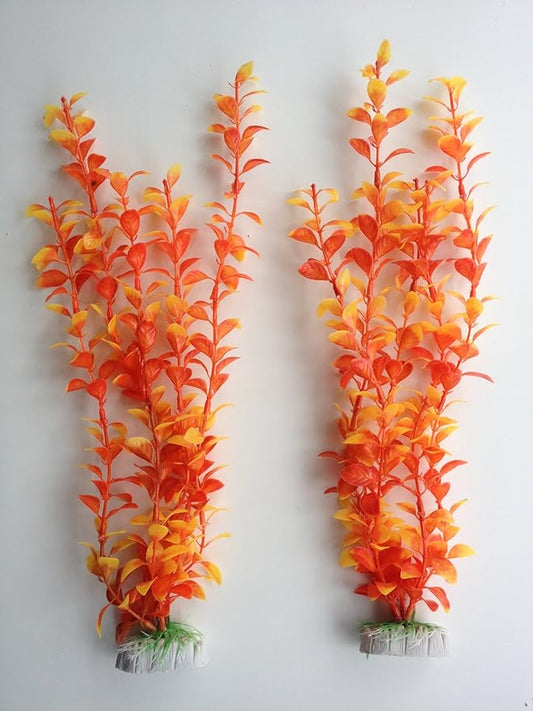 2 Pack Aquarium Fish Tank Plastic Plants 12" for Decoration (Multiple Colours) (Orange)