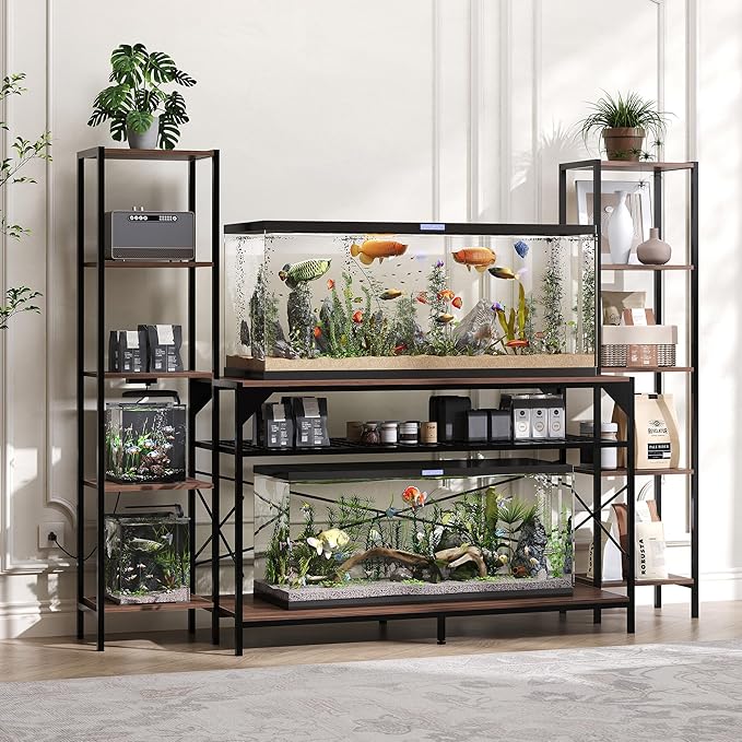 Garvee 20-90 Gallon Fish Tank Stand ,Aquarium Stand with Power Outlet,Heavy-Duty Reptile Terrarium Stands with 12-Leg Support and 4-Tier Storage Shelves,Fish Tank Table Aquarium Table,Load 860lbs