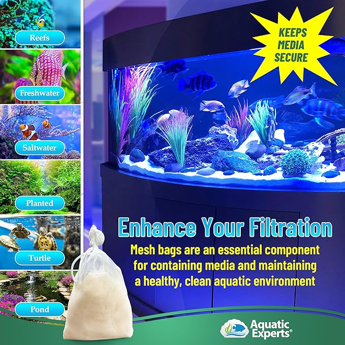 Aquatic Experts Extra Fine Aquarium Media Bag, Durable Drawstring Bags for Fish Tank Filters, 150 Micron Mesh, (Extra Fine, 3"x 4" - 4 Pack)