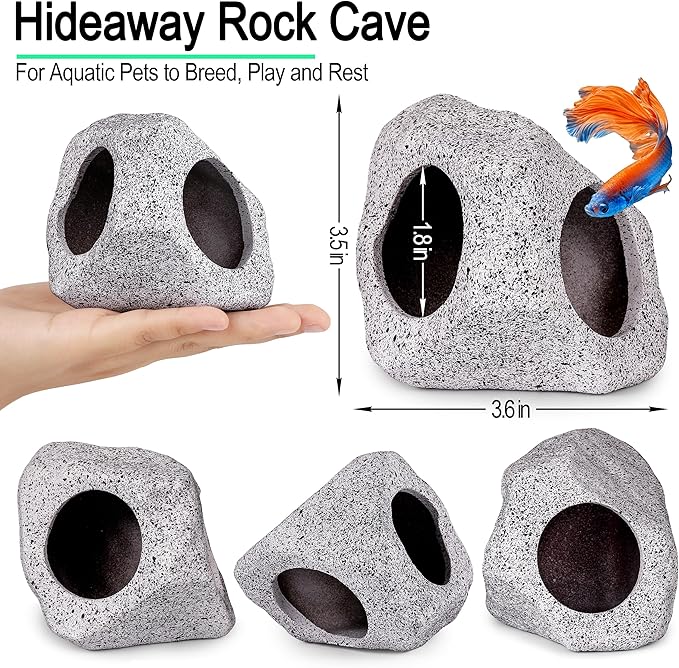 MyLifeUNIT Fish Tank Decor, Silk Aquarium Plants and Hideaway Rock Cave Decor for Betta Fish Tank Accessories, Goldfish, Turtle Tank Decorations