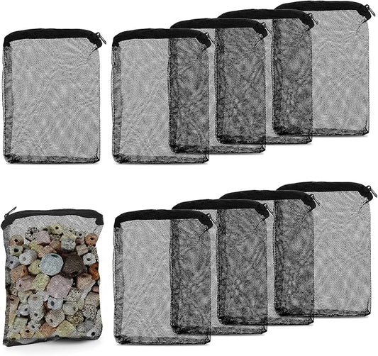 Tucnoeu 10Pcs Media Bags for Aquarium Fine Mesh Bag Aquarium Filter Media Bags with Plastic Zipper Suitable for Activated Carbon, Filter Stones, Ceramic Rings（Black）