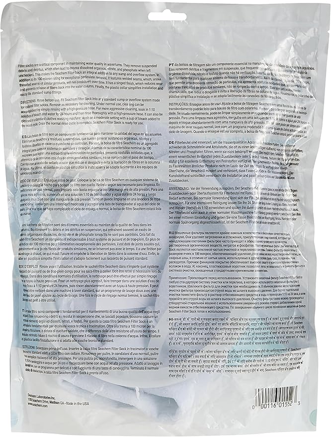 Seachem Laboratories 1552 Filter Sock (100 Micron) 17.5 x 40.5 cm, White