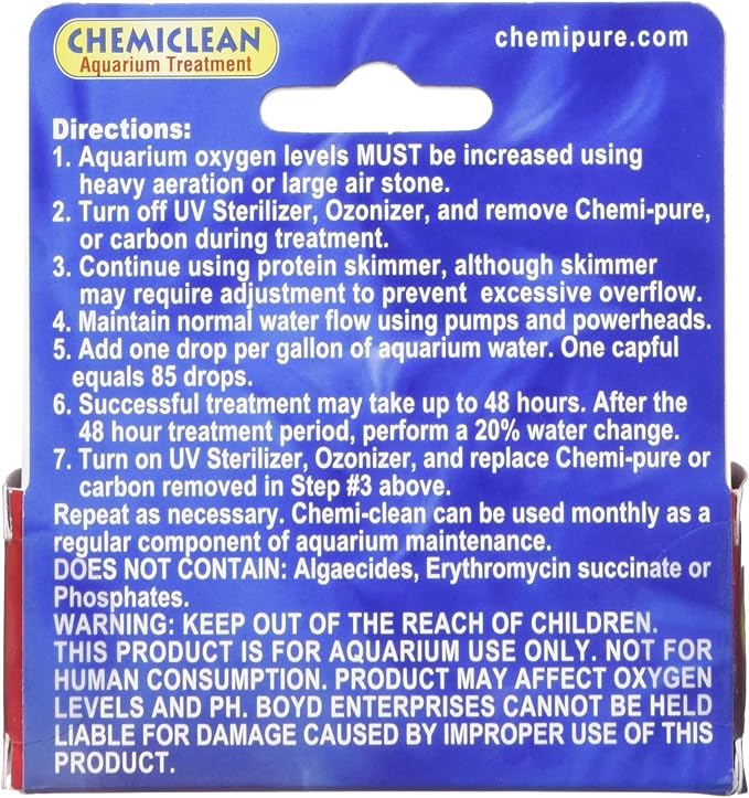 Boyd Chemi-Clean 2oz Liquid Treats up to 720 Gallons - Effective Chemiclean Cyanobacteria for Marine & Freshwater Aquariums, Safe for Fish, Corals & Invertebrates