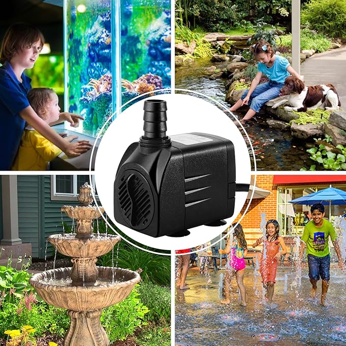 CWKJ Fountain Pump, 2 Packs 400GPH(25W 1500L/H) Submersible Water Pump, Durable Outdoor Fountain Water Pump with 6.5ft Tubing (ID x 1/2-Inch), 3 Nozzles for Aquarium, Pond, Fish Tank, Water Pump