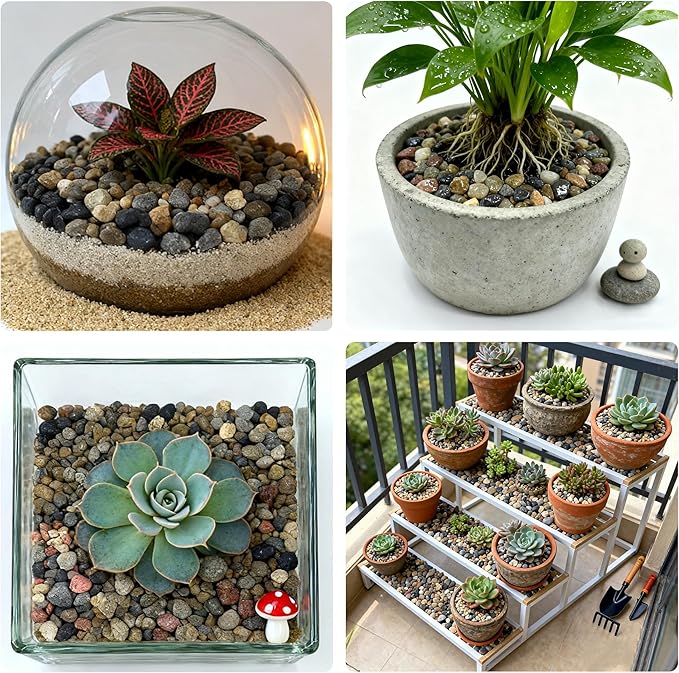 5LB Natural Aquarium Gravel, Small River Rocks for Fish Tank, Garden & Vase Decor - 1/4 Inch Pea Gravel, 4-8mm Polished Stones for Landscaping, Potted Plants, Terrarium