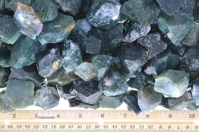Fantasia Materials: 18 lbs Green Moss Agate Rough Stones from India