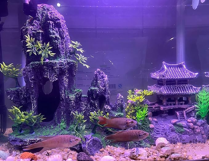 AWXZOM Extra Large Aquarium Decorations kit - “Ancient Temple in The Mountain”, Japanese Aquarium Decorations Resin Aquarium Castle Decorations Aquarium Mountain View Stone